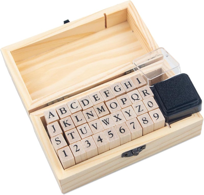 krastmon Rubber Stamp Letters Numbers and Alphabets, 36 Pcs Small Wooden Rubber Stamps for Card Making, DIY Craft, Scrapbooking Supplie, etc. - Image 1